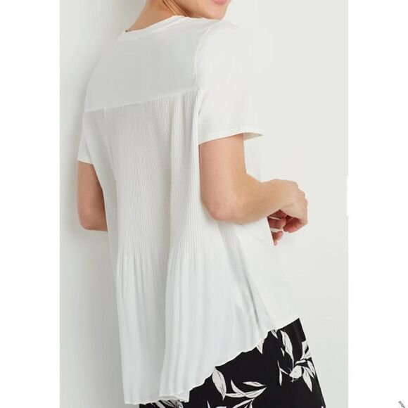Ellen Tracy White Pleated Chiffon Crewneck Tee Small New - Picture 1 of 9